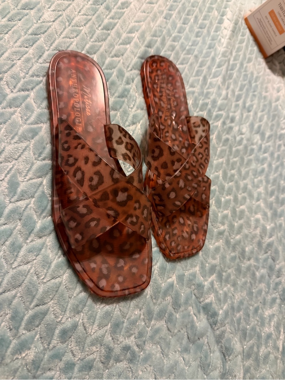 Matisse ANTHROPOLOGIE "VILLA" Leopard Jelly Slip-On Sandals Sz 8 like New